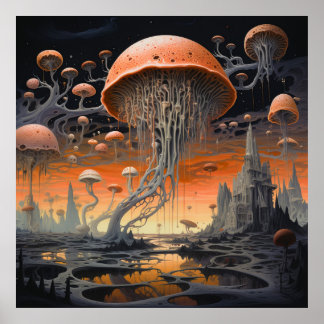 Poster Paysages fantastiques avec des personnages mystiqu