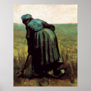 Poster Paysanne creusant la terre par Vincent van Gogh