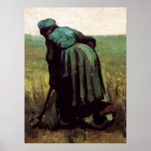 Poster Paysanne creusant la terre par Vincent van Gogh