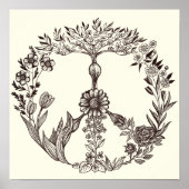 Poster Peace Floral Dessin Cute Boho Hippie Fleurs Art (Devant)