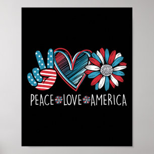Poster Peace Love America Daisy 4 juillet Patriotic Us Am