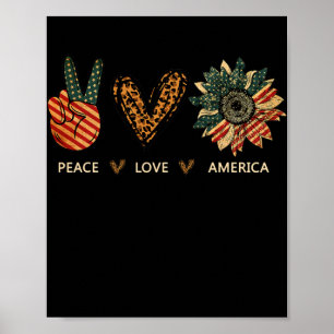 Poster Peace Love America Sunflower Leopard Heart Proud