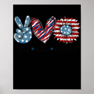 Poster Peace Love America Sunflower USA Drapeau Patriotiq