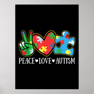 Poster Peace Love Autism Puzzle Sensibilisation sur l'aut