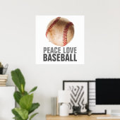 Poster Peace Love Baseball Motivational Art unique (Bureau à domicile)