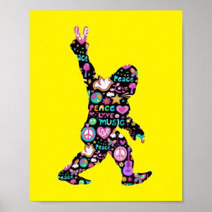 Poster Peace Love Bigfoot Hippie Funny Bigfoot Lover