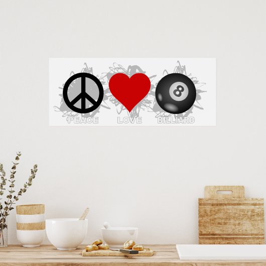Poster Peace Love Billiard Emblem (Cuisine)