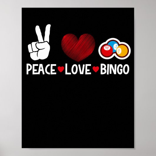 Poster Peace Love Bingo Funny Lucky Gambling (Devant)
