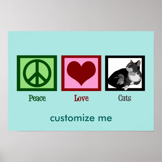 Poster Peace Love Chats Cute Turquoise (Devant)