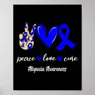Poster Peace Love Cure Alopecia Blue Ribbon Sensibilisati