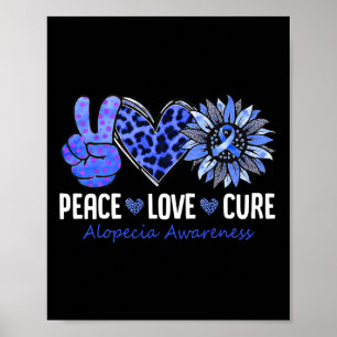 Poster Peace Love Cure Alopecia Sensibilisation Bleu Tour