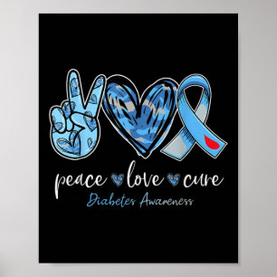 Poster Peace Love Cure Blue Ribbon Sensibilisation au dia