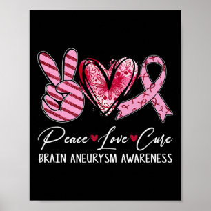 Poster Peace Love Cure Burgundy Ribbon Cerveau Aneurysm A