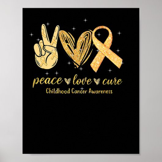 Poster Peace Love Cure Chilhood Cancer Awareness Gold Ri (Devant)