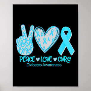 Poster Peace Love Cure Diabetes Sensibilisation Cadeau