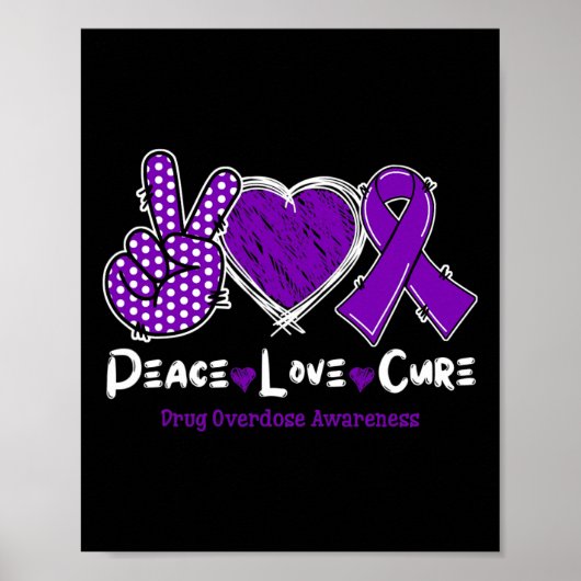 Poster Peace Love Cure Drug Overdose Awareness Purple Rib (Devant)