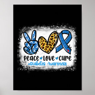 Poster Peace Love Cure Grey Blue Ribbon Prix du diabète