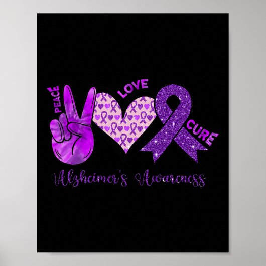 Poster Peace Love Cure Purple Ribbon Alzheimer Lauréats d (Devant)