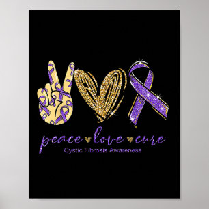 Poster Peace Love Cure Purple Ribbon Cystic Fibrosis