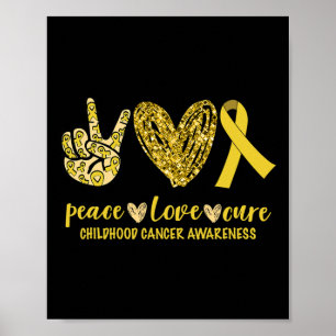 Poster Peace Love Cure Ribbon Sensibilisation au cancer c