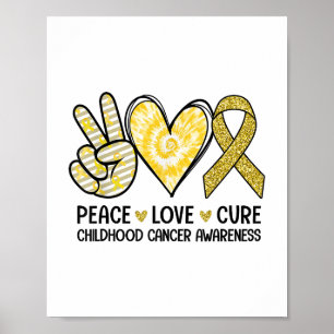 Poster Peace Love Cure Yellow Ribbon Cancer de l'enfance