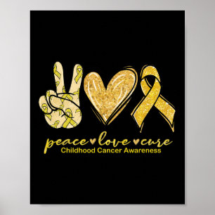 Poster Peace Love Cure Yellow Ribbon Cancer de l'enfance