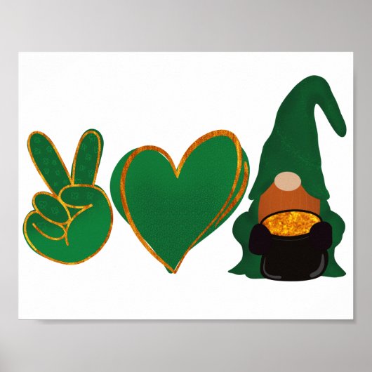 Poster Peace Love Gnome | Sublimation de la Saint Patrick (Devant)