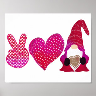 Poster Peace Love Gnome   Sublimation de la Saint Valenti