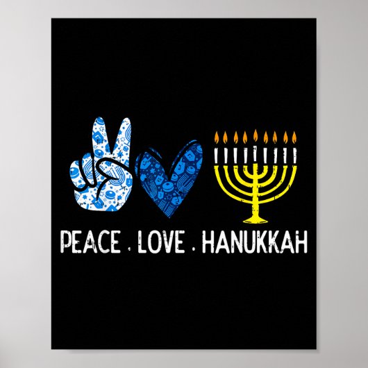 Poster Peace Love Hanukkah Retro Chanukah Jewish Men Wome (Devant)
