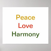 Poster Peace Love Harmony or rouge vert (Devant)