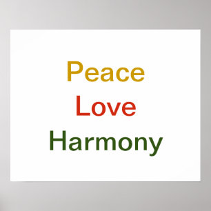 Poster Peace Love Harmony vert rouge or