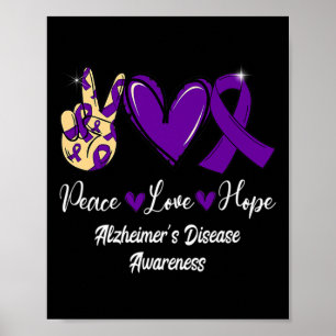 Poster Peace Love Hope Purple Ribbon Alzheimer Disease Aw