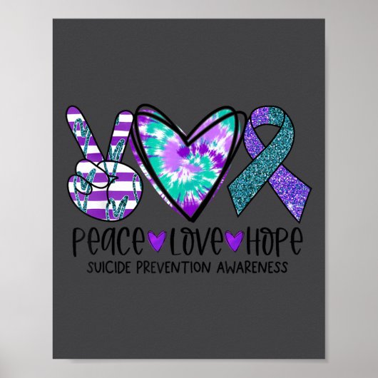 Poster Peace Love Hope Suicide Prevention Awareness Tie-d (Devant)