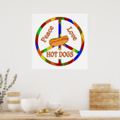 Poster Peace Love Hot Dogs (Cuisine)