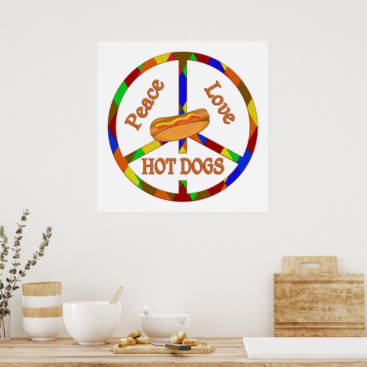 Poster Peace Love Hot Dogs (Cuisine)