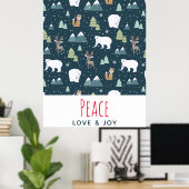 Poster Peace Love & Joy Christmas Animaux Motif (Bureau à domicile)