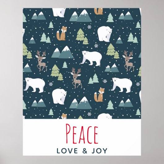 Poster Peace Love & Joy Christmas Animaux Motif (Devant)