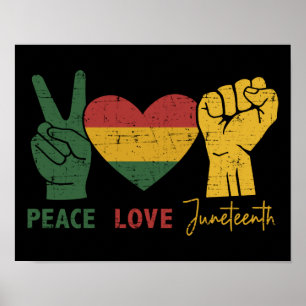 Poster Peace Love Junetdix drapeau africain coeur et poin