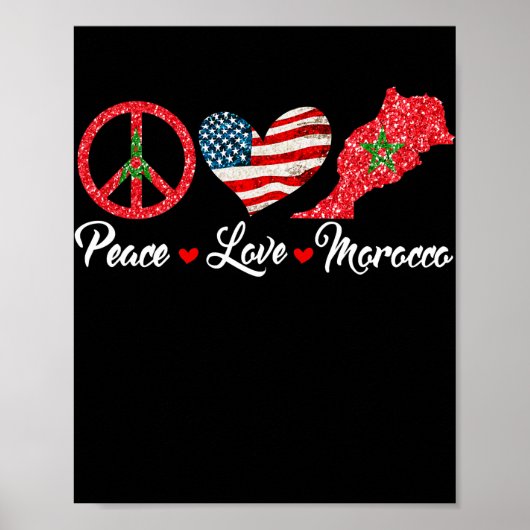 Poster Peace Love Morocco American Flag Men Women Kid (Devant)