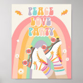 Poster Peace Love Party Roller Patinage Retro (Devant)