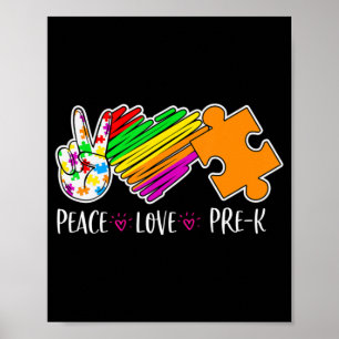 Poster Peace Love Pre-K Autism Aware - 100 days smart