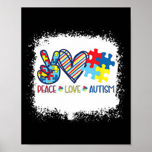 Poster Peace Love Ribbon Sensibilisation sur l'autisme Ac