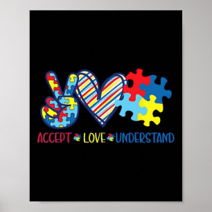 Poster Peace Love Ribbon Sensibilisation sur l'autisme Ac