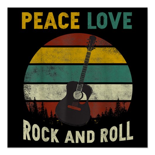 Poster Peace Love & Rock & Roll Guitare Player Guitariste (Devant)