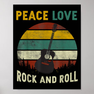 Poster Peace Love & Rock & Roll Guitare Player Guitariste