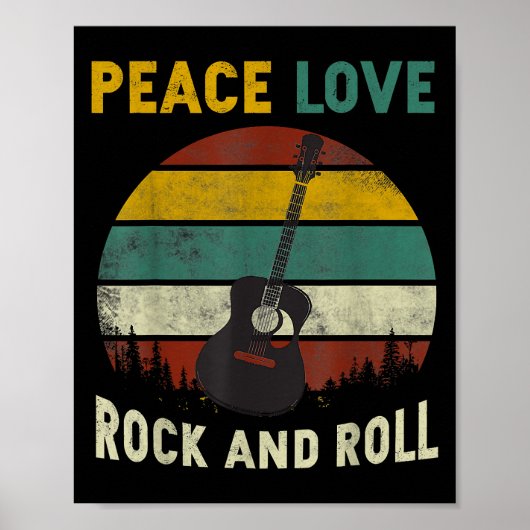 Poster Peace Love & Rock & Roll Guitare Player Guitariste (Devant)