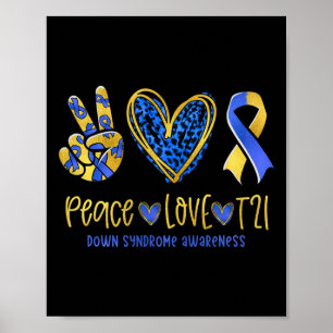 Poster Peace Love T21 Blue Yellow Ribbon Down Syndrome Aw