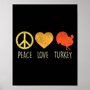 Poster Peace Love Turkey Fun Thanksgiving Day Hippie Hipp