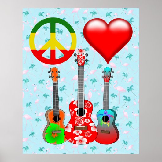 Poster Peace Love Ukuleles (Devant)