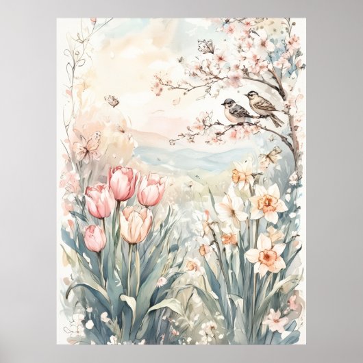 Poster peaceful spring digital wall art for home decor (Devant)